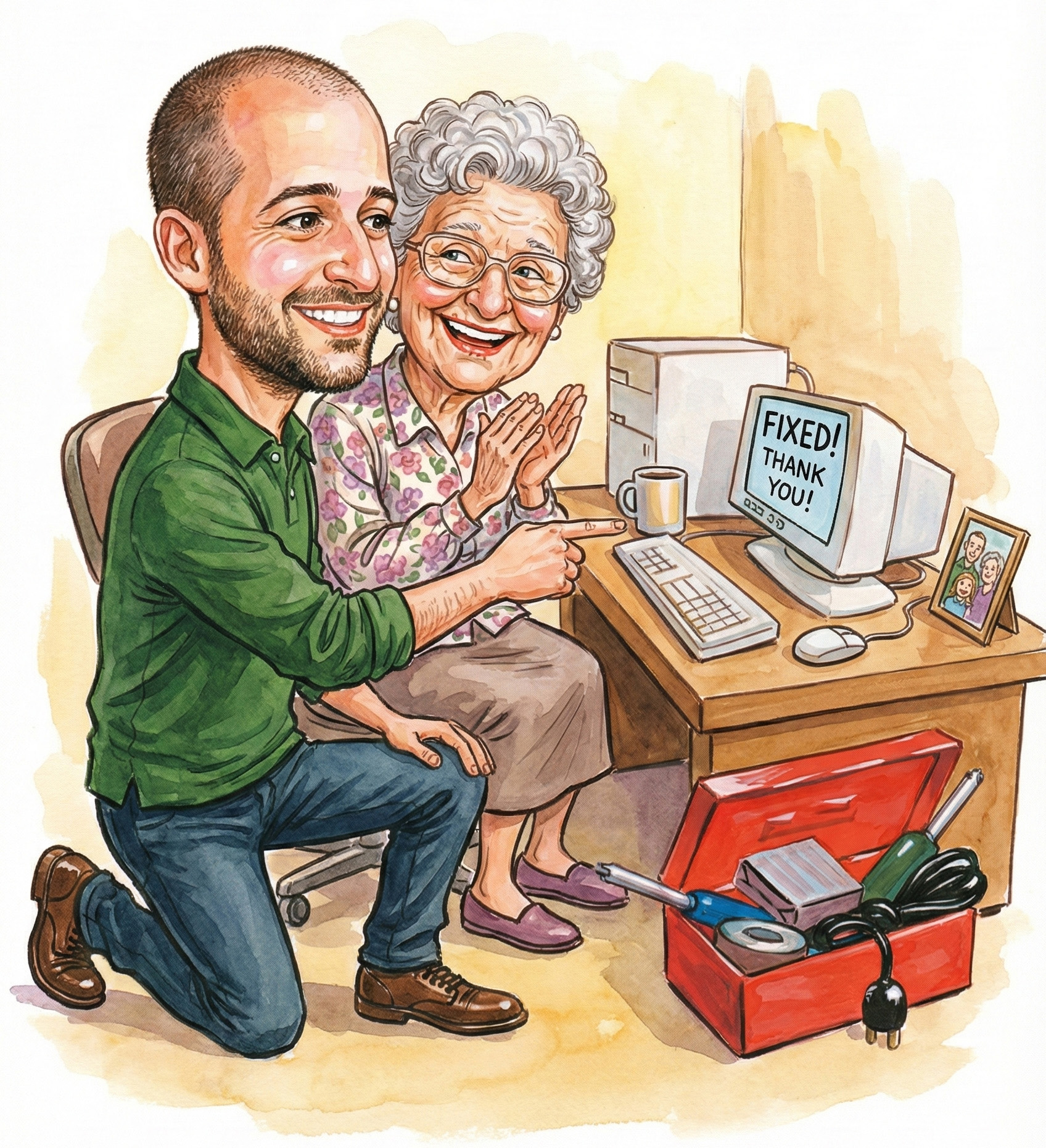 Mike helping a client with their computer